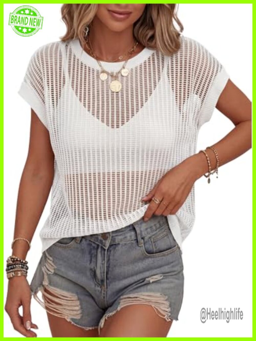 Crochet Mesh Top Women's Summer Beach Swim Cover Up Sheer